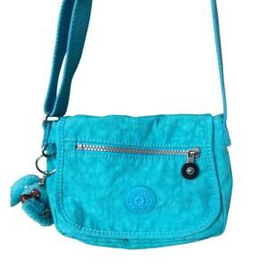 Kipling Sabian Mini Crossbody Bag Teal Blue Interior Zip Pocket Gorilla Attached